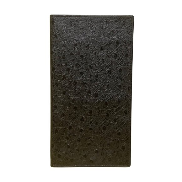 Ostrich Pigskin Black Bi-Fold Embossed Leather With Multiple Card Slots Wallet - Picture 1 of 9